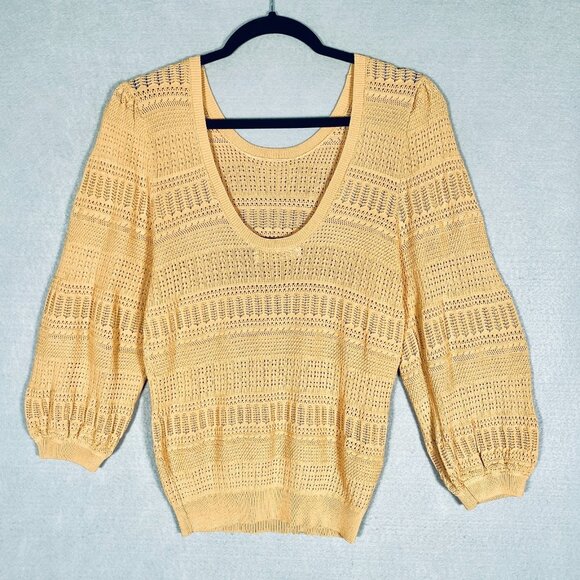MNG Mango Crochet Top Womens S Mustard Yellow Knit Blouse Cottage - Picture 4 of 11